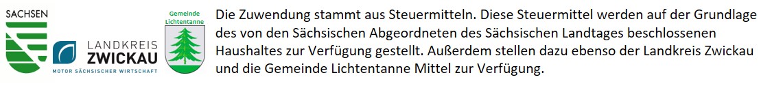 Hinweis auf die Förderung der Jugendarbeit durch das Land Sachsen, den Landkreis Zwickau und die Gemeinde Lichtentanne.