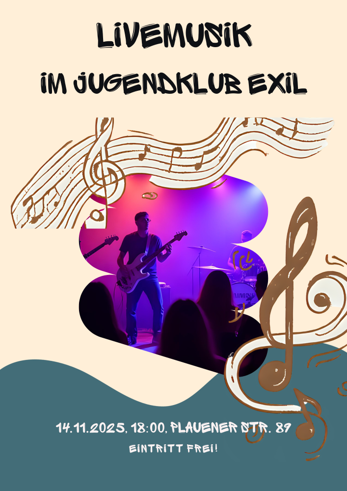 Flyer zum Livemusikabend im Jugendclub EXIL.